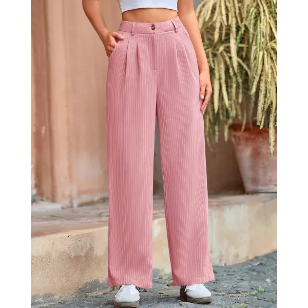 BTFBM Wide Leg Pants for Women Dressy Elastic High Waisted Business Casual Outfits Striped Office Work Palazzo TrousersPink
