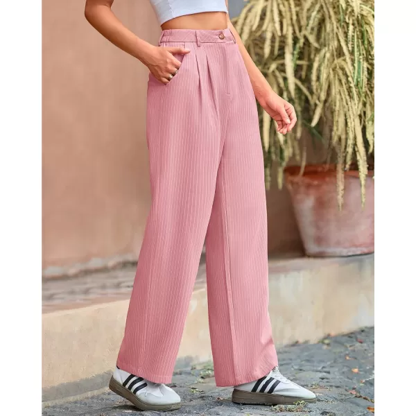 BTFBM Wide Leg Pants for Women Dressy Elastic High Waisted Business Casual Outfits Striped Office Work Palazzo TrousersPink