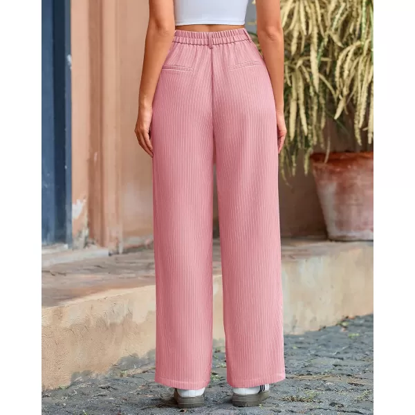BTFBM Wide Leg Pants for Women Dressy Elastic High Waisted Business Casual Outfits Striped Office Work Palazzo TrousersPink
