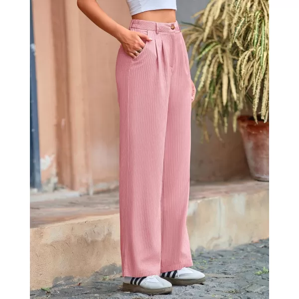 BTFBM Wide Leg Pants for Women Dressy Elastic High Waisted Business Casual Outfits Striped Office Work Palazzo TrousersPink