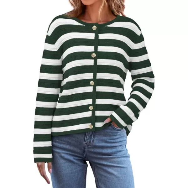 BTFBM Striped Cardigan Sweaters for Women Trendy Fall 2024 Long Sleeve Button Down Lady Jacket Open Front Knit CardigansArmy Green White
