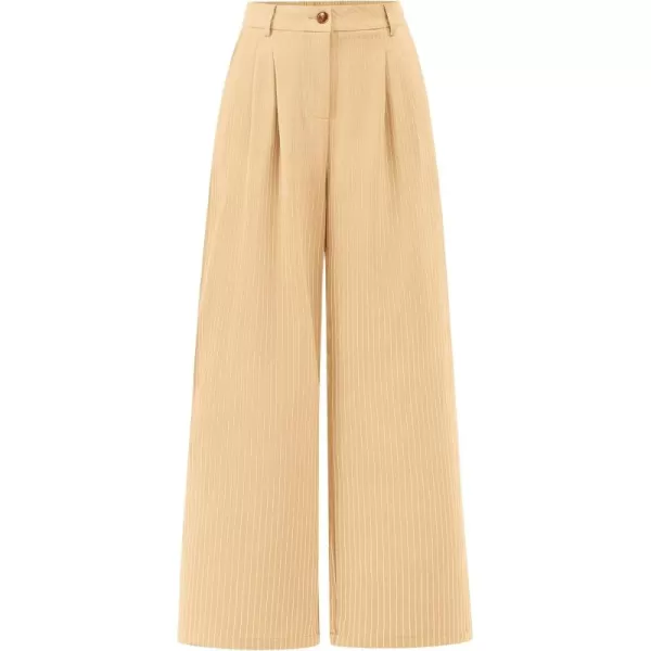 BTFBM Wide Leg Pants for Women Dressy Elastic High Waisted Business Casual Outfits Striped Office Work Palazzo TrousersBeige