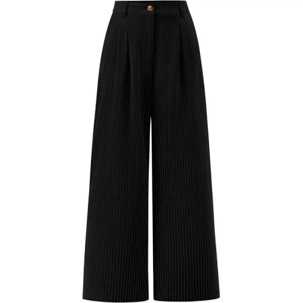 BTFBM Wide Leg Pants for Women Dressy Elastic High Waisted Business Casual Outfits Striped Office Work Palazzo TrousersBlack
