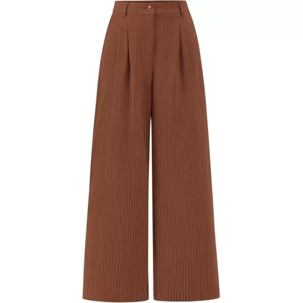 BTFBM Wide Leg Pants for Women Dressy Elastic High Waisted Business Casual Outfits Striped Office Work Palazzo TrousersBrown
