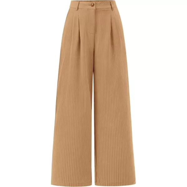 BTFBM Wide Leg Pants for Women Dressy Elastic High Waisted Business Casual Outfits Striped Office Work Palazzo TrousersKhaki