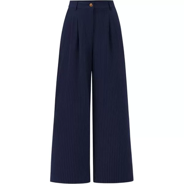 BTFBM Wide Leg Pants for Women Dressy Elastic High Waisted Business Casual Outfits Striped Office Work Palazzo TrousersNavy