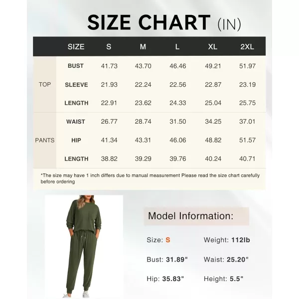 BTFBM Womens Two Piece Tracksuit Fall Long Sleeve Ribbed Knit Sweatshirt Long Pants With Drawstring Sweatsuit SetsSolid Army Green
