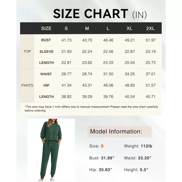 BTFBM Womens Two Piece Tracksuit Fall Long Sleeve Ribbed Knit Sweatshirt Long Pants With Drawstring Sweatsuit SetsSolid Dark Green