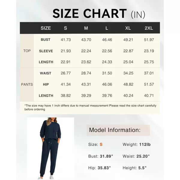BTFBM Womens Two Piece Tracksuit Fall Long Sleeve Ribbed Knit Sweatshirt Long Pants With Drawstring Sweatsuit SetsSolid Navy