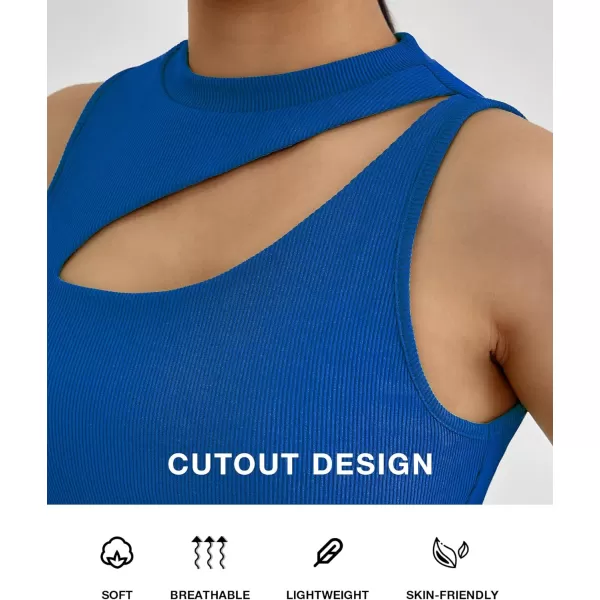 imageBTFBM Women 2 Piece Outfits Spring Summer Tracksuits Mock Neck Sleeveless Cutout Crop Top Wide Leg Long Pants SweatsuitsSolid Blue