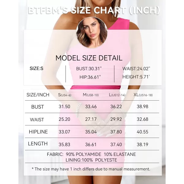 imageBTFBM Summer One Shoulder Dresses for Women 2024 Sleeveless Ruched Bodycon Mini Dress Sexy Club Party Cocktail DressesSolid Rose Red