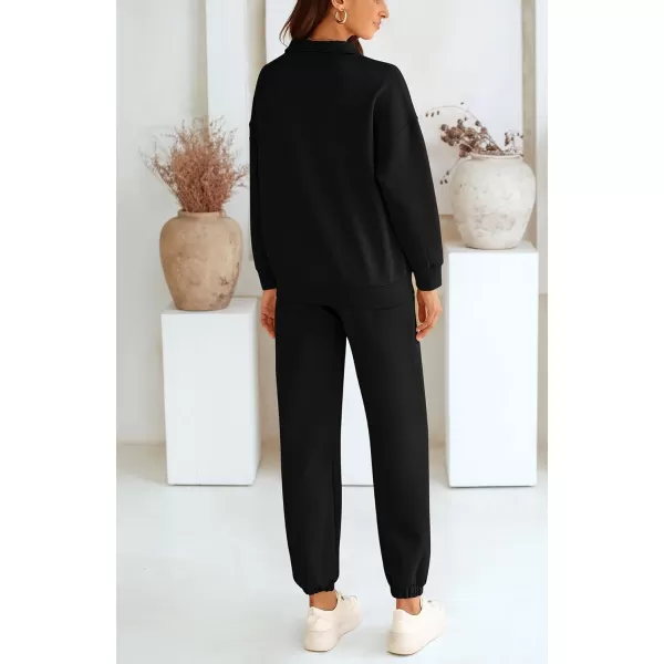 imageBTFBM Womens 2 Piece Sweatsuit Sets Fall Outfits Tracksuits 2024 Long Sleeve Half Zip Sweatshirt Sweatpants Lounge SetSolid Black