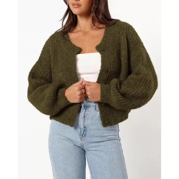 imageBTFBM Womens Chunky Knit Fall Cardigan 2024 Winter Long Sleeve Button Down Soft Loose Cropped Sweater OuterwearArmy Green