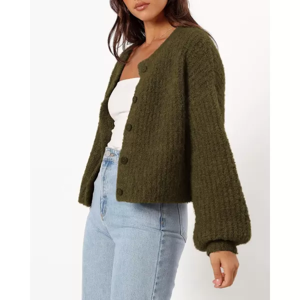 imageBTFBM Womens Chunky Knit Fall Cardigan 2024 Winter Long Sleeve Button Down Soft Loose Cropped Sweater OuterwearArmy Green