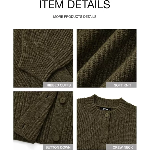 imageBTFBM Womens Chunky Knit Fall Cardigan 2024 Winter Long Sleeve Button Down Soft Loose Cropped Sweater OuterwearArmy Green