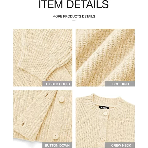 imageBTFBM Womens Chunky Knit Fall Cardigan 2024 Winter Long Sleeve Button Down Soft Loose Cropped Sweater OuterwearBeige