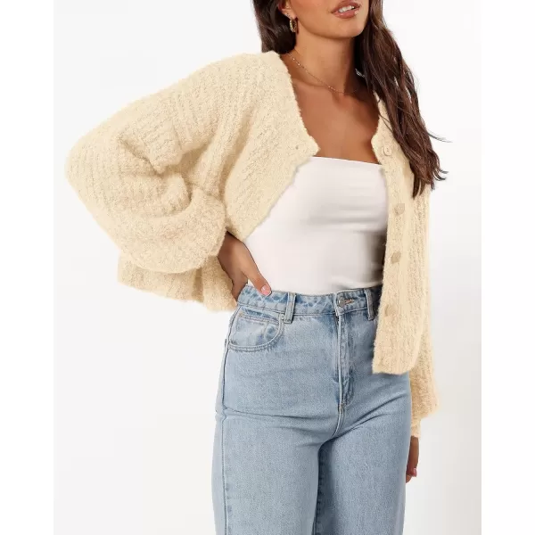 imageBTFBM Womens Chunky Knit Fall Cardigan 2024 Winter Long Sleeve Button Down Soft Loose Cropped Sweater OuterwearBeige