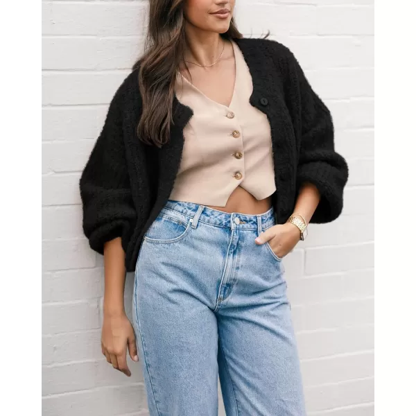 imageBTFBM Womens Chunky Knit Fall Cardigan 2024 Winter Long Sleeve Button Down Soft Loose Cropped Sweater OuterwearBlack
