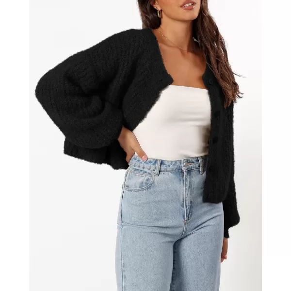 imageBTFBM Womens Chunky Knit Fall Cardigan 2024 Winter Long Sleeve Button Down Soft Loose Cropped Sweater OuterwearBlack