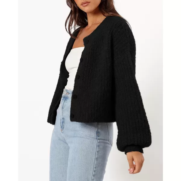 imageBTFBM Womens Chunky Knit Fall Cardigan 2024 Winter Long Sleeve Button Down Soft Loose Cropped Sweater OuterwearBlack
