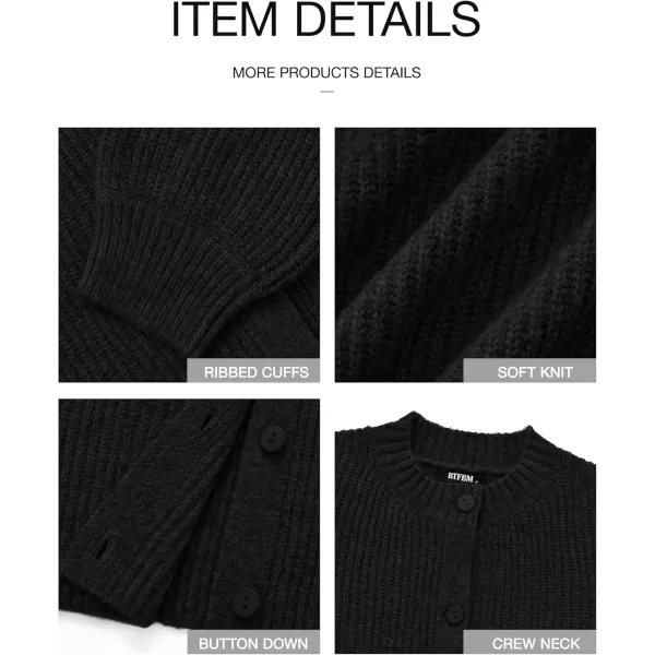 imageBTFBM Womens Chunky Knit Fall Cardigan 2024 Winter Long Sleeve Button Down Soft Loose Cropped Sweater OuterwearBlack