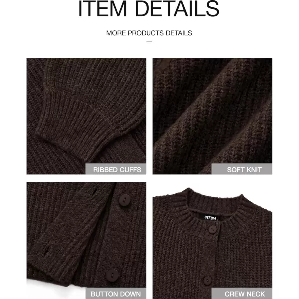 imageBTFBM Womens Chunky Knit Fall Cardigan 2024 Winter Long Sleeve Button Down Soft Loose Cropped Sweater OuterwearCoffee