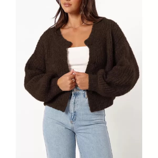 imageBTFBM Womens Chunky Knit Fall Cardigan 2024 Winter Long Sleeve Button Down Soft Loose Cropped Sweater OuterwearCoffee