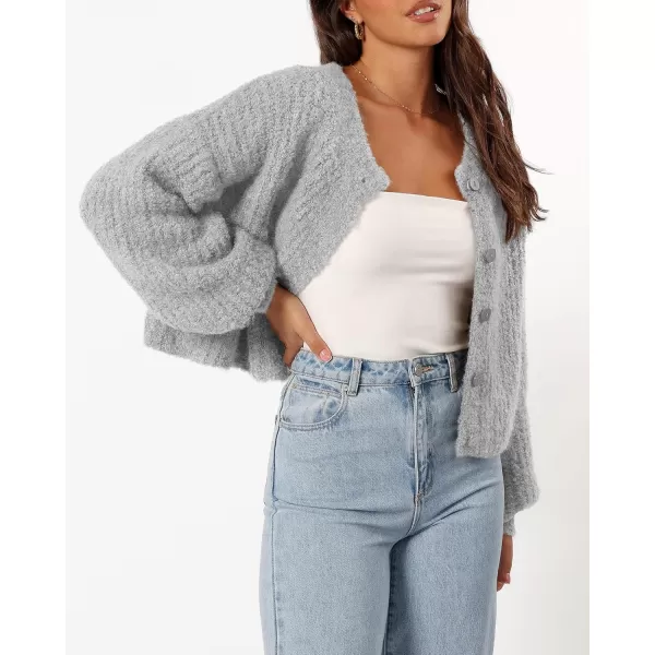 imageBTFBM Womens Chunky Knit Fall Cardigan 2024 Winter Long Sleeve Button Down Soft Loose Cropped Sweater OuterwearGrey