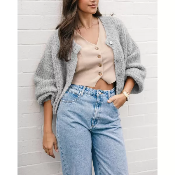 imageBTFBM Womens Chunky Knit Fall Cardigan 2024 Winter Long Sleeve Button Down Soft Loose Cropped Sweater OuterwearGrey