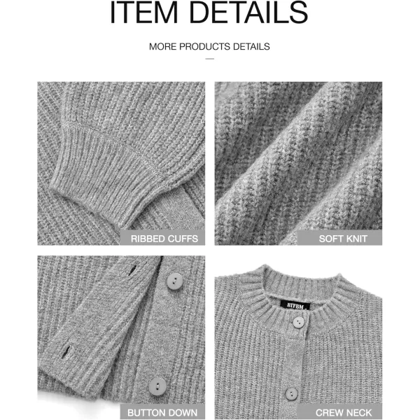 imageBTFBM Womens Chunky Knit Fall Cardigan 2024 Winter Long Sleeve Button Down Soft Loose Cropped Sweater OuterwearGrey