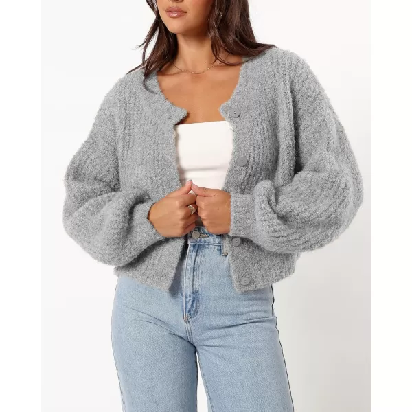 imageBTFBM Womens Chunky Knit Fall Cardigan 2024 Winter Long Sleeve Button Down Soft Loose Cropped Sweater OuterwearGrey