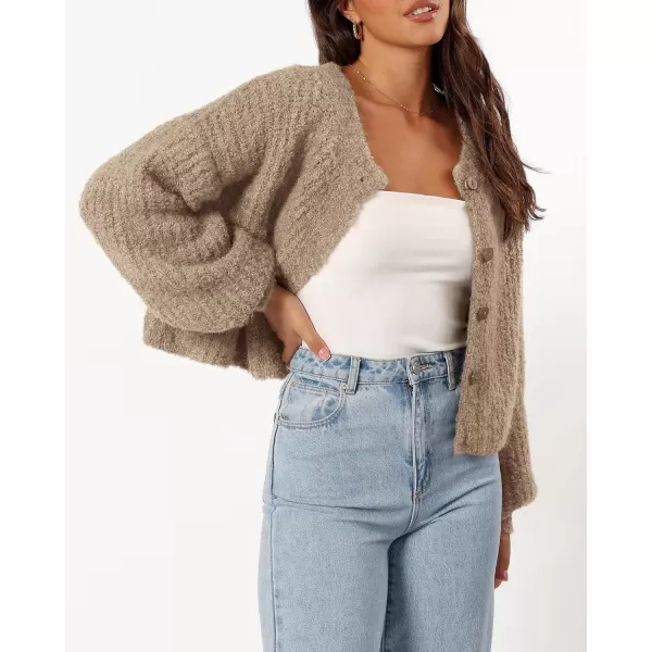 imageBTFBM Womens Chunky Knit Fall Cardigan 2024 Winter Long Sleeve Button Down Soft Loose Cropped Sweater OuterwearKhaki