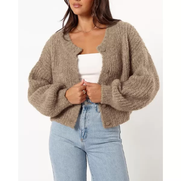 imageBTFBM Womens Chunky Knit Fall Cardigan 2024 Winter Long Sleeve Button Down Soft Loose Cropped Sweater OuterwearKhaki