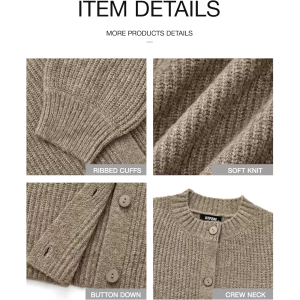 imageBTFBM Womens Chunky Knit Fall Cardigan 2024 Winter Long Sleeve Button Down Soft Loose Cropped Sweater OuterwearKhaki