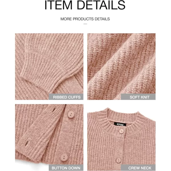 imageBTFBM Womens Chunky Knit Fall Cardigan 2024 Winter Long Sleeve Button Down Soft Loose Cropped Sweater OuterwearLight Pink