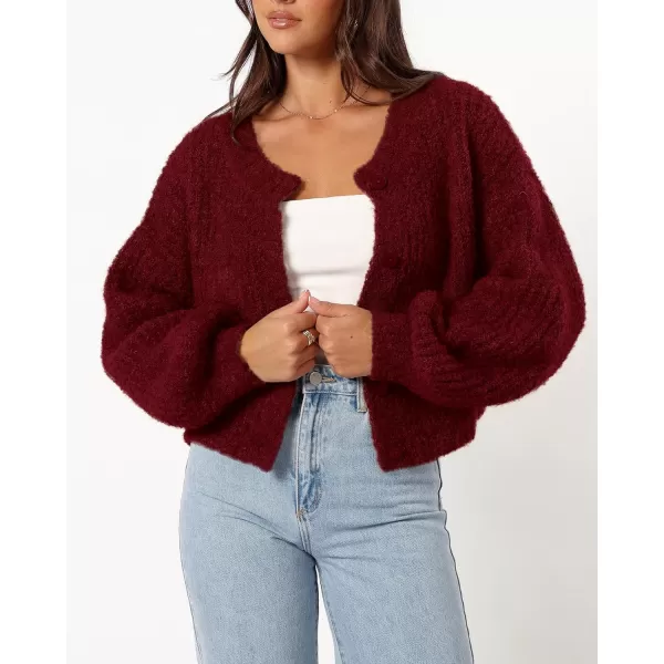 imageBTFBM Womens Chunky Knit Fall Cardigan 2024 Winter Long Sleeve Button Down Soft Loose Cropped Sweater OuterwearWine Red