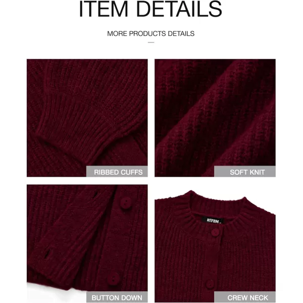 imageBTFBM Womens Chunky Knit Fall Cardigan 2024 Winter Long Sleeve Button Down Soft Loose Cropped Sweater OuterwearWine Red