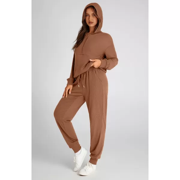 imageBTFBM Womens Two Piece Tracksuit Fall Long Sleeve Zip Up Hoodie Sweatshirt Long Pants Drawstring Outfits Jogger SetsSolid Dark Khaki