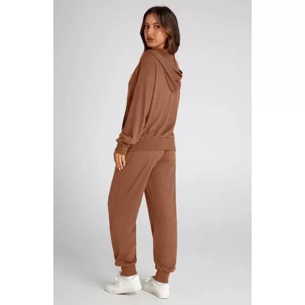 imageBTFBM Womens Two Piece Tracksuit Fall Long Sleeve Zip Up Hoodie Sweatshirt Long Pants Drawstring Outfits Jogger SetsSolid Dark Khaki
