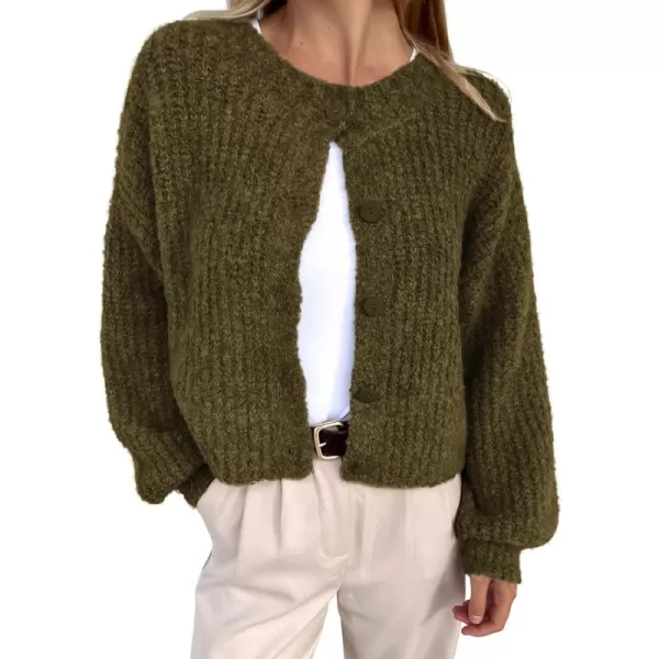 imageBTFBM Womens Chunky Knit Fall Cardigan 2024 Winter Long Sleeve Button Down Soft Loose Cropped Sweater OuterwearArmy Green