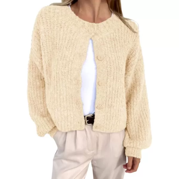 imageBTFBM Womens Chunky Knit Fall Cardigan 2024 Winter Long Sleeve Button Down Soft Loose Cropped Sweater OuterwearBeige