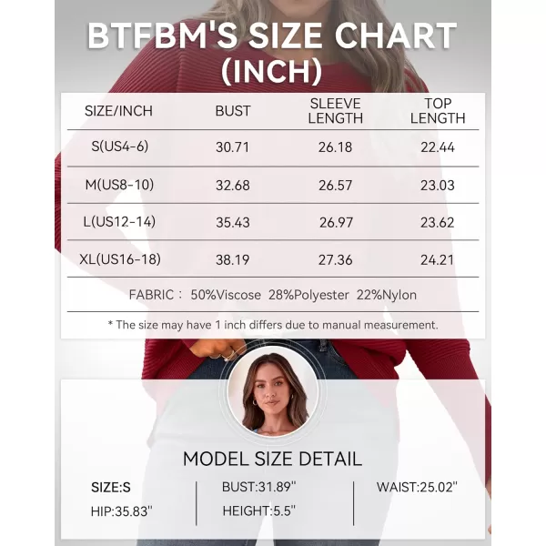 imageBTFBM Casual Women 2024 Fall Sweater Long Sleeve Ribbed Knit Pullover Loose Crewneck Batwing Split SweaterSolid Dark Red