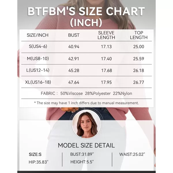 imageBTFBM Casual Women 2024 Fall Sweater Long Sleeve Ribbed Knit Pullover Loose Crewneck Batwing Split SweaterSolid Dusty Pink