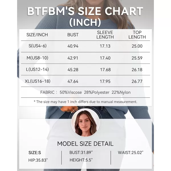 imageBTFBM Casual Women 2024 Fall Sweater Long Sleeve Ribbed Knit Pullover Loose Crewneck Batwing Split SweaterSolid Grey Blue
