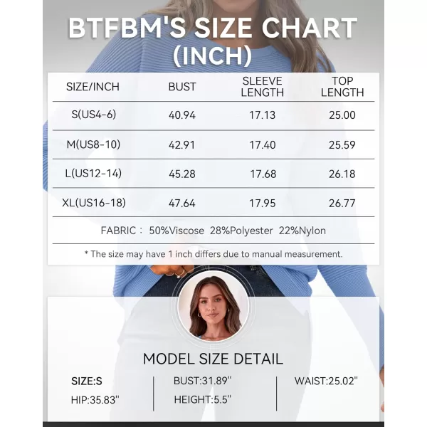 imageBTFBM Casual Women 2024 Fall Sweater Long Sleeve Ribbed Knit Pullover Loose Crewneck Batwing Split SweaterSolid Light Blue