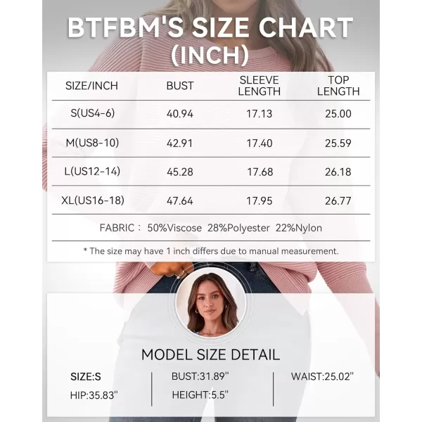 imageBTFBM Casual Women 2024 Fall Sweater Long Sleeve Ribbed Knit Pullover Loose Crewneck Batwing Split SweaterSolid Light Pink