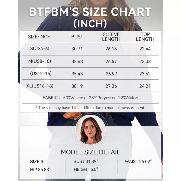 imageBTFBM Casual Women 2024 Fall Sweater Long Sleeve Ribbed Knit Pullover Loose Crewneck Batwing Split SweaterSolid Navy