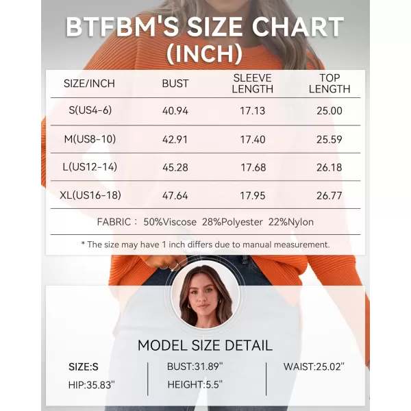 imageBTFBM Casual Women 2024 Fall Sweater Long Sleeve Ribbed Knit Pullover Loose Crewneck Batwing Split SweaterSolid Orange