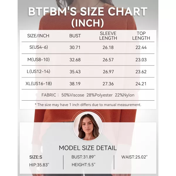 imageBTFBM Casual Women 2024 Fall Sweater Long Sleeve Ribbed Knit Pullover Loose Crewneck Batwing Split SweaterSolid Orange Red