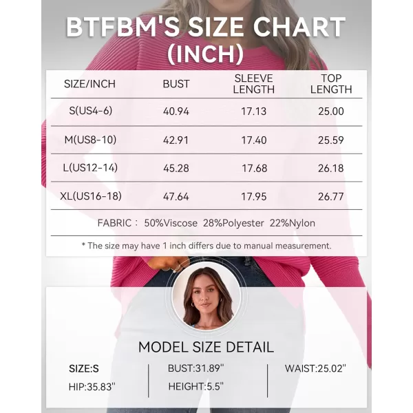 imageBTFBM Casual Women 2024 Fall Sweater Long Sleeve Ribbed Knit Pullover Loose Crewneck Batwing Split SweaterSolid Rose Red